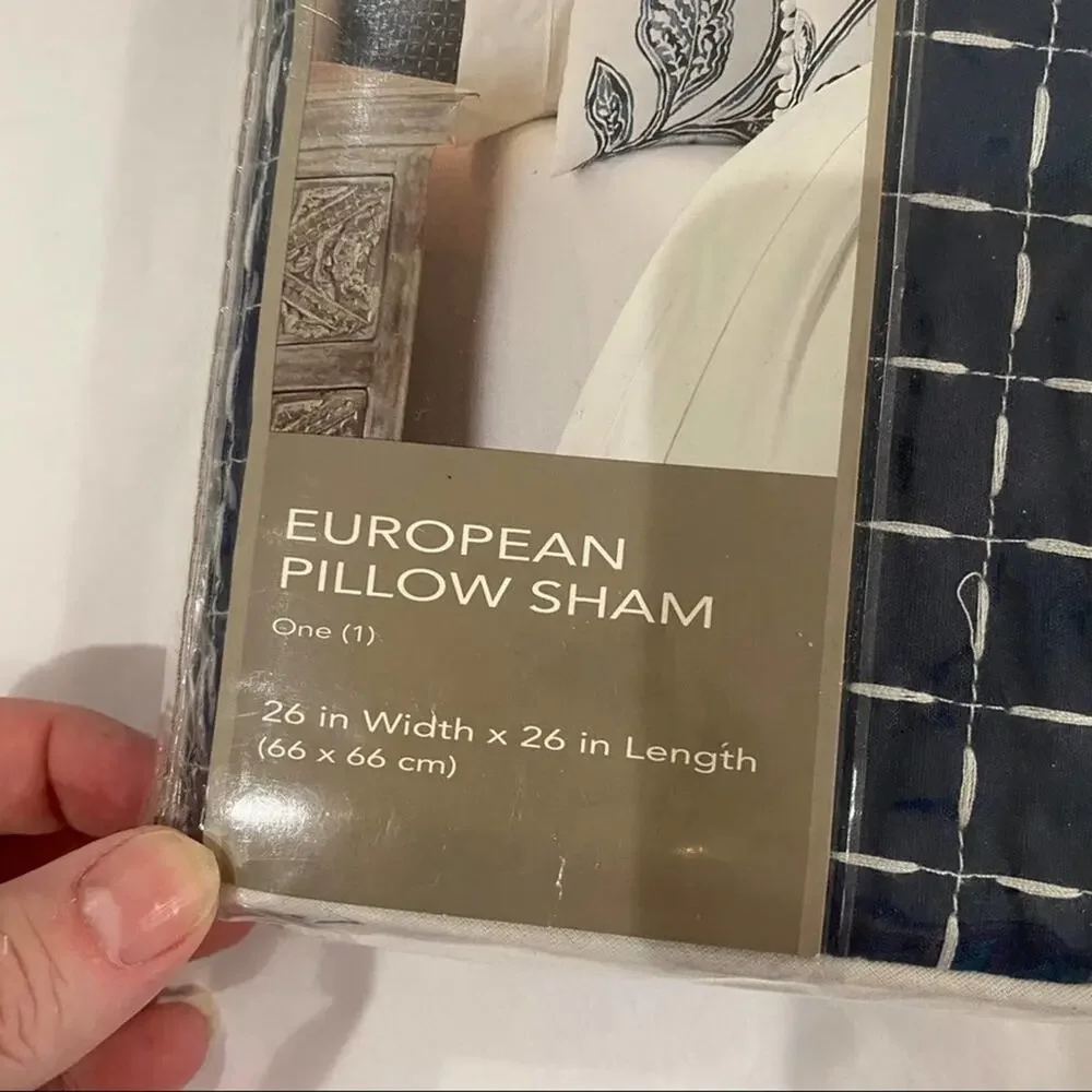 CROSCILL PILLOW Sham Navy Clayra Euro EUROPEAN square 26x26 windowpane